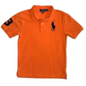 Ralph Lauren Boys L 14-16 Orange Big Pony Polo Shirt #3 Patch Preppy Old Money